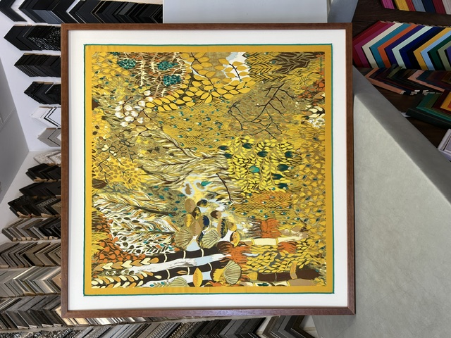 Framed gold and yellow silk scarf