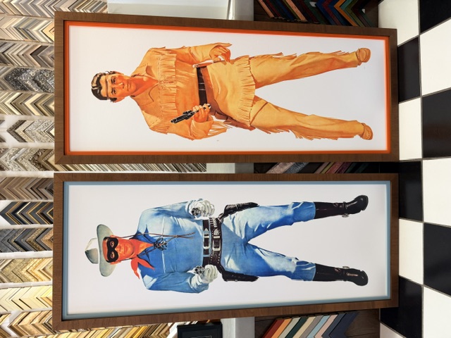 Vintage western figure prints in wood frames